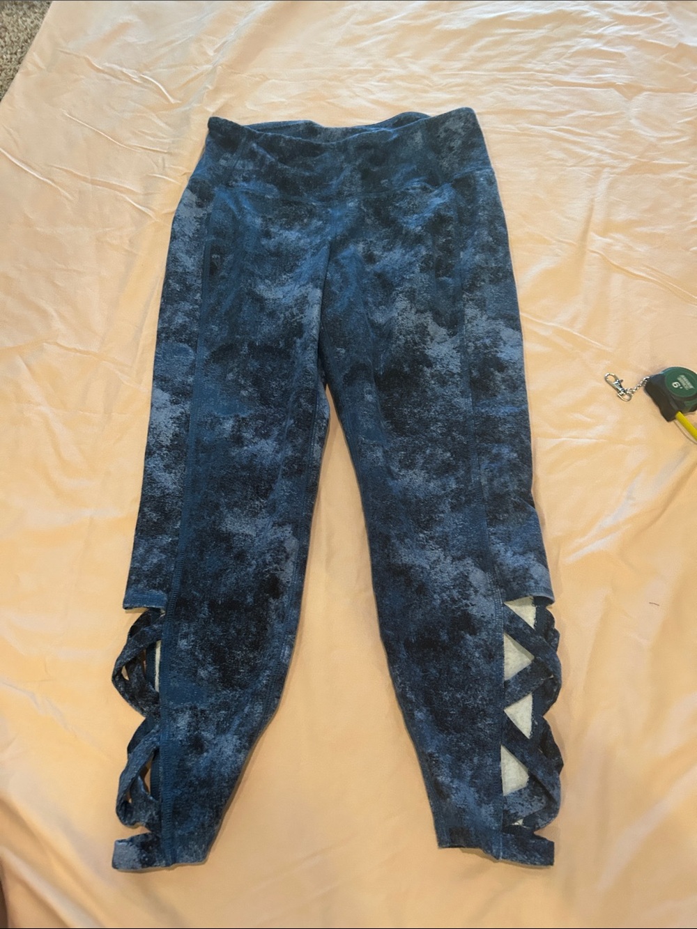 Lane Bryant Blue Patterned Capri Leggings with Side Crisscross